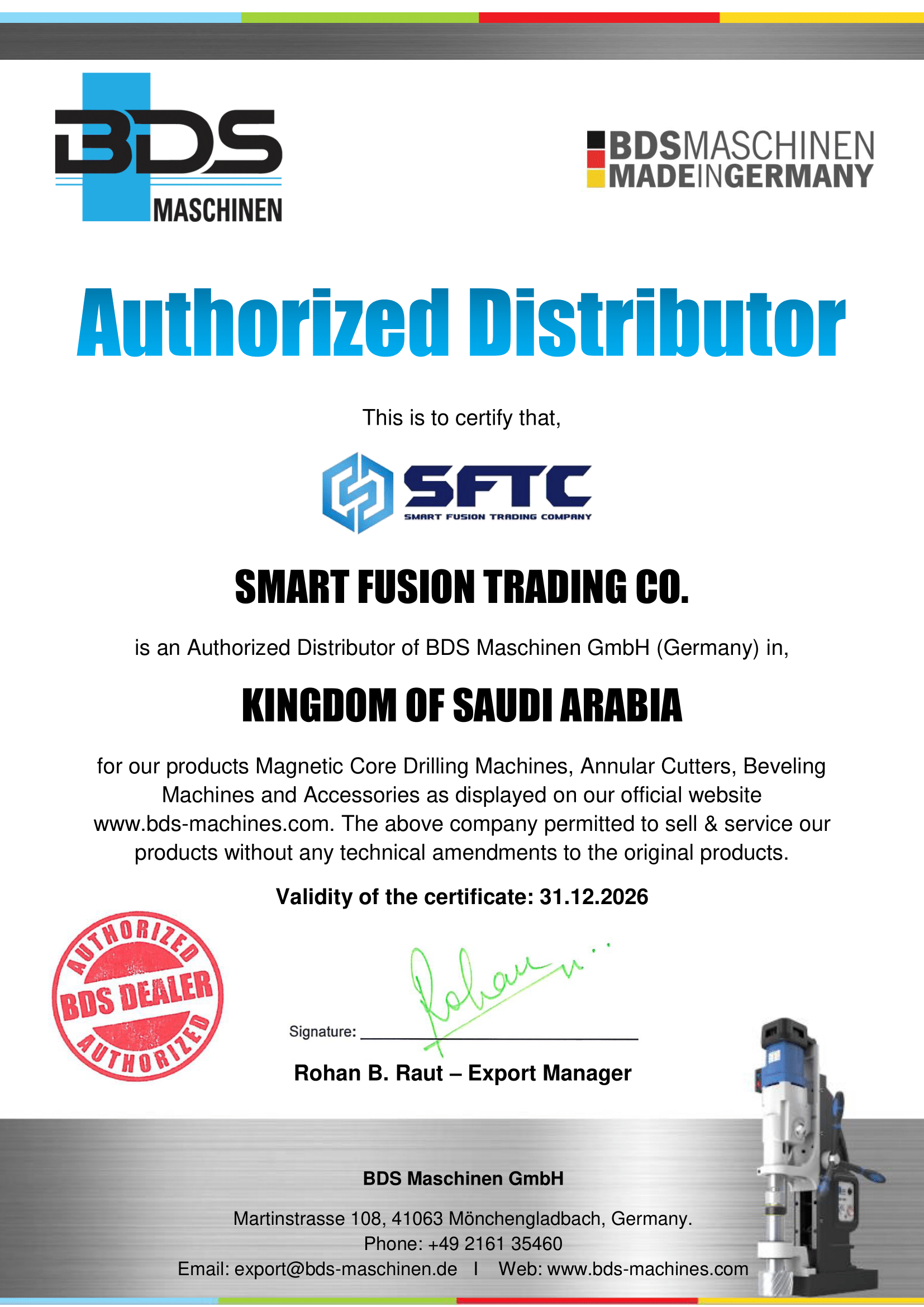 Certificate Authorized Distributor Export 1