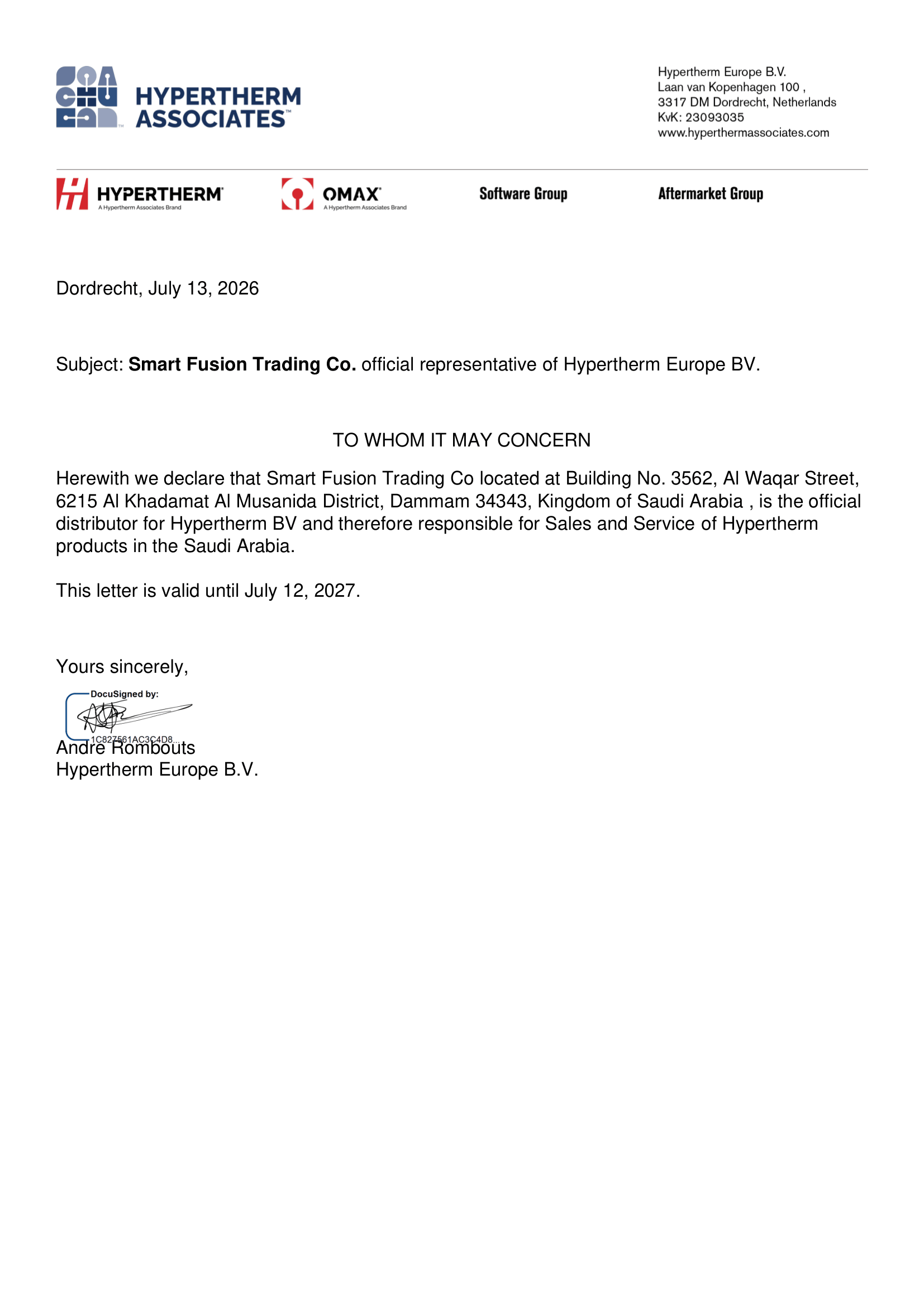 HYPERTHERM DISTRIBUTORSHIP LETTER 2027 1
